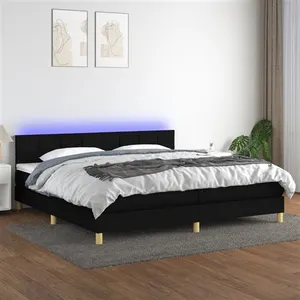 vidaXL Sommier à lattes de lit et matelas et LED Noir 200x200 cm Tissu pas cher