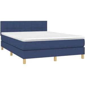vidaXL Sommier à lattes de lit avec matelas LED Bleu 140x190 cm Tissu pas cher