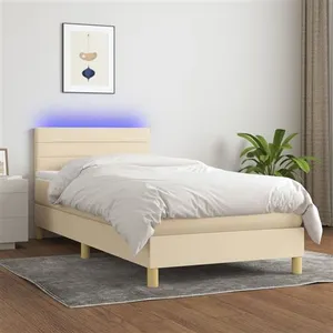 vidaXL Sommier à lattes de lit avec matelas LED Crème 80x200 cm Tissu pas cher