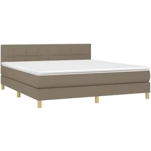 vidaXL Sommier à lattes de lit avec matelas LED Taupe 160x200 cm Tissu pas cher