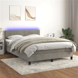 vidaXL Sommier à lattes de lit avec matelas LED Gris clair 140x190 cm pas cher