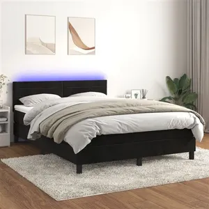 vidaXL Sommier à lattes de lit avec matelas et LED Noir 140x190 cm pas cher