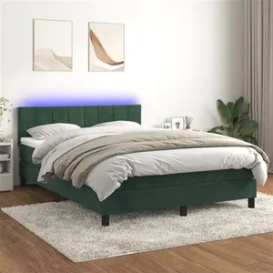 vidaXL Sommier à lattes de lit avec matelas LED Vert foncé 140x200 cm pas cher