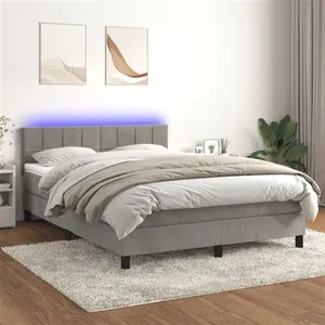 vidaXL Sommier à lattes de lit avec matelas LED Gris clair 140x190 cm pas cher