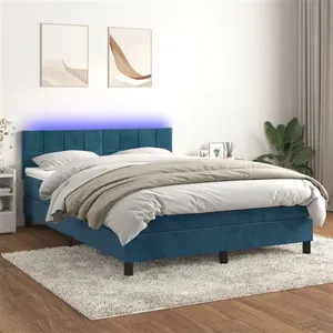 vidaXL Sommier à lattes de lit avec matelas LED Bleu foncé 140x190 cm pas cher