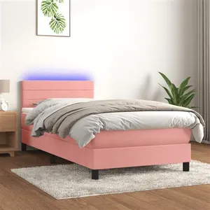 vidaXL Sommier à lattes de lit avec matelas et LED Rose 90x200 cm pas cher