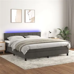 vidaXL Sommier à lattes de lit avec matelas LED Gris foncé 180x200 cm pas cher