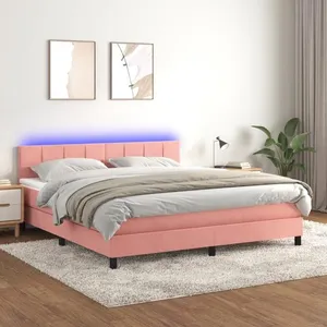 vidaXL Sommier à lattes de lit avec matelas et LED Rose 160x200 cm pas cher