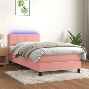 vidaXL Sommier à lattes de lit avec matelas et LED Rose 90x190 cm pas cher
