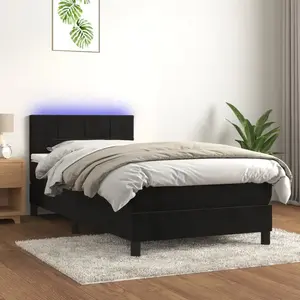 vidaXL Sommier à lattes de lit avec matelas et LED Noir 90x200 cm pas cher
