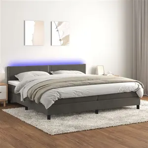 vidaXL Sommier à lattes de lit avec matelas LED Gris foncé 200x200 cm pas cher