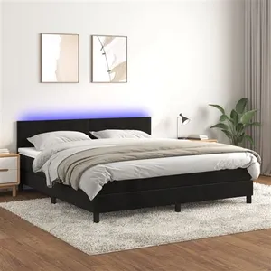 vidaXL Sommier à lattes de lit avec matelas LED Noir 180x200cm Velours pas cher