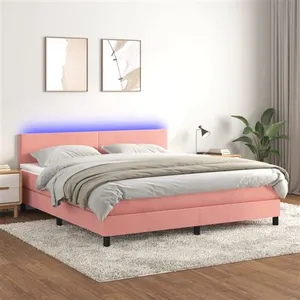 vidaXL Sommier à lattes de lit avec matelas LED Rose 180x200cm Velours pas cher