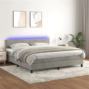 vidaXL Sommier à lattes de lit avec matelas LED Gris clair 160x200 cm pas cher