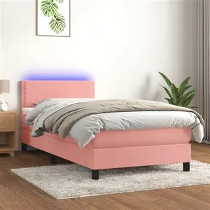 vidaXL Sommier à lattes de lit avec matelas LED Rose 100x200cm Velours pas cher