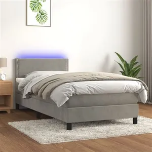 vidaXL Sommier à lattes de lit avec matelas LED Gris clair 100x200 cm pas cher