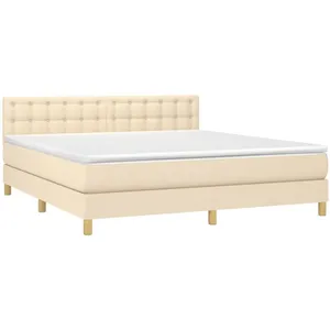 vidaXL Sommier à lattes de lit avec matelas LED Crème 180x200 cm Tissu pas cher