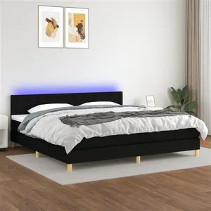 vidaXL Sommier à lattes de lit et matelas et LED Noir 200x200 cm Tissu pas cher
