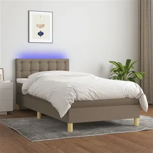 vidaXL Sommier à lattes de lit avec matelas LED Taupe 90x190 cm Tissu pas cher