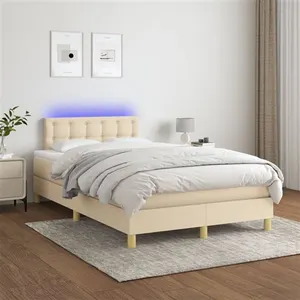 vidaXL Sommier à lattes de lit avec matelas LED Crème 120x200 cm Tissu pas cher
