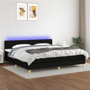 vidaXL Sommier à lattes de lit et matelas et LED Noir 200x200 cm Tissu pas cher