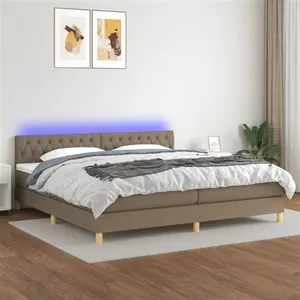 vidaXL Sommier à lattes de lit et matelas et LED Taupe 200x200cm Tissu pas cher