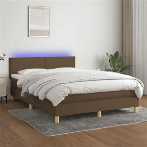vidaXL Sommier à lattes de lit matelas et LED Marron foncé 140x200 cm pas cher