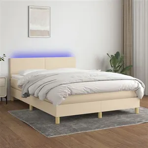 vidaXL Sommier à lattes de lit avec matelas LED Crème 140x200 cm Tissu pas cher