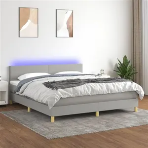vidaXL Sommier à lattes de lit matelas LED Gris clair 160x200 cm Tissu pas cher