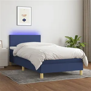 vidaXL Sommier à lattes de lit avec matelas LED Bleu 100x200 cm Tissu pas cher