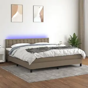vidaXL Sommier à lattes de lit avec matelas LED Taupe 180x200 cm Tissu pas cher