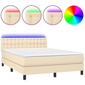 vidaXL Sommier à lattes de lit avec matelas LED Crème 160x200 cm Tissu