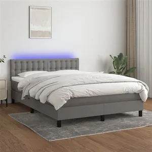vidaXL Sommier à lattes de lit et matelas et LED Gris foncé 140x200 cm pas cher