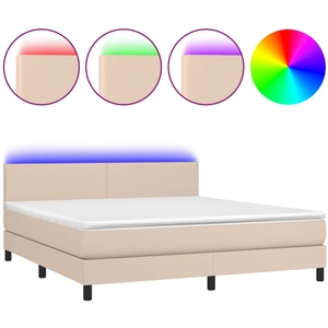 vidaXL Sommier à lattes de lit avec matelas et LED Cappuccino 90x200cm pas cher