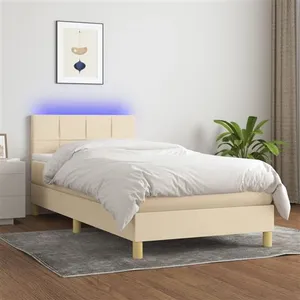 vidaXL Sommier à lattes de lit avec matelas LED Crème 80x200 cm Tissu pas cher