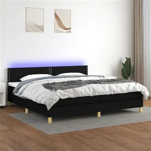 vidaXL Sommier à lattes de lit et matelas et LED Noir 200x200 cm Tissu pas cher