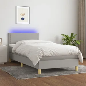 Comparateur de prix : vidaXL Sommier à lattes de lit avec matelas et LED Gris clair 90x190cm