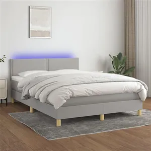 vidaXL Sommier à lattes de lit et matelas et LED Gris clair 140x190 cm pas cher