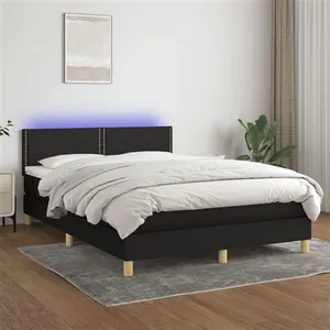 Comparateur de prix : vidaXL Sommier à lattes de lit avec matelas LED Noir 140x190 cm Tissu