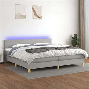 vidaXL Sommier à lattes de lit matelas LED Gris clair 200x200 cm Tissu pas cher