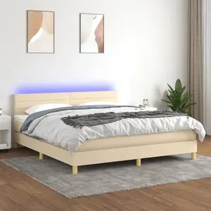 vidaXL Sommier à lattes de lit avec matelas LED Crème 160x200 cm Tissu pas cher