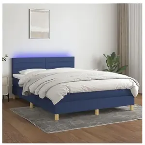 vidaXL Sommier à lattes de lit avec matelas LED Bleu 140x200 cm Tissu pas cher