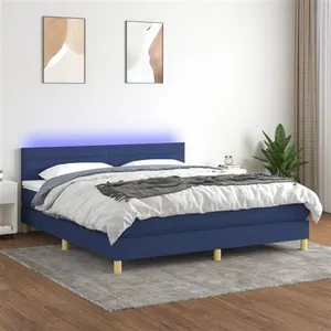 vidaXL Sommier à lattes de lit avec matelas LED Bleu 180x200 cm Tissu pas cher