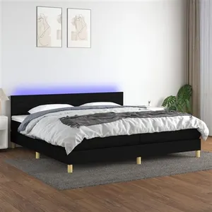 vidaXL Sommier à lattes de lit et matelas et LED Noir 200x200 cm Tissu pas cher