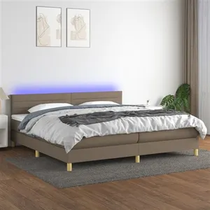 vidaXL Sommier à lattes de lit et matelas et LED Taupe 200x200cm Tissu pas cher