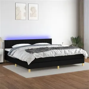 vidaXL Sommier à lattes de lit et matelas et LED Noir 200x200 cm Tissu pas cher