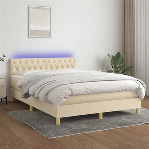 vidaXL Sommier à lattes de lit avec matelas LED Crème 140x190 cm Tissu pas cher