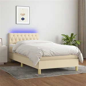 vidaXL Sommier à lattes de lit avec matelas LED Crème 90x190 cm Tissu pas cher