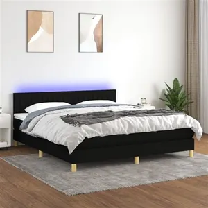 vidaXL Sommier à lattes de lit avec matelas LED Noir 180x200 cm Tissu pas cher