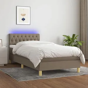 vidaXL Sommier à lattes de lit avec matelas LED Taupe 90x200 cm Tissu pas cher